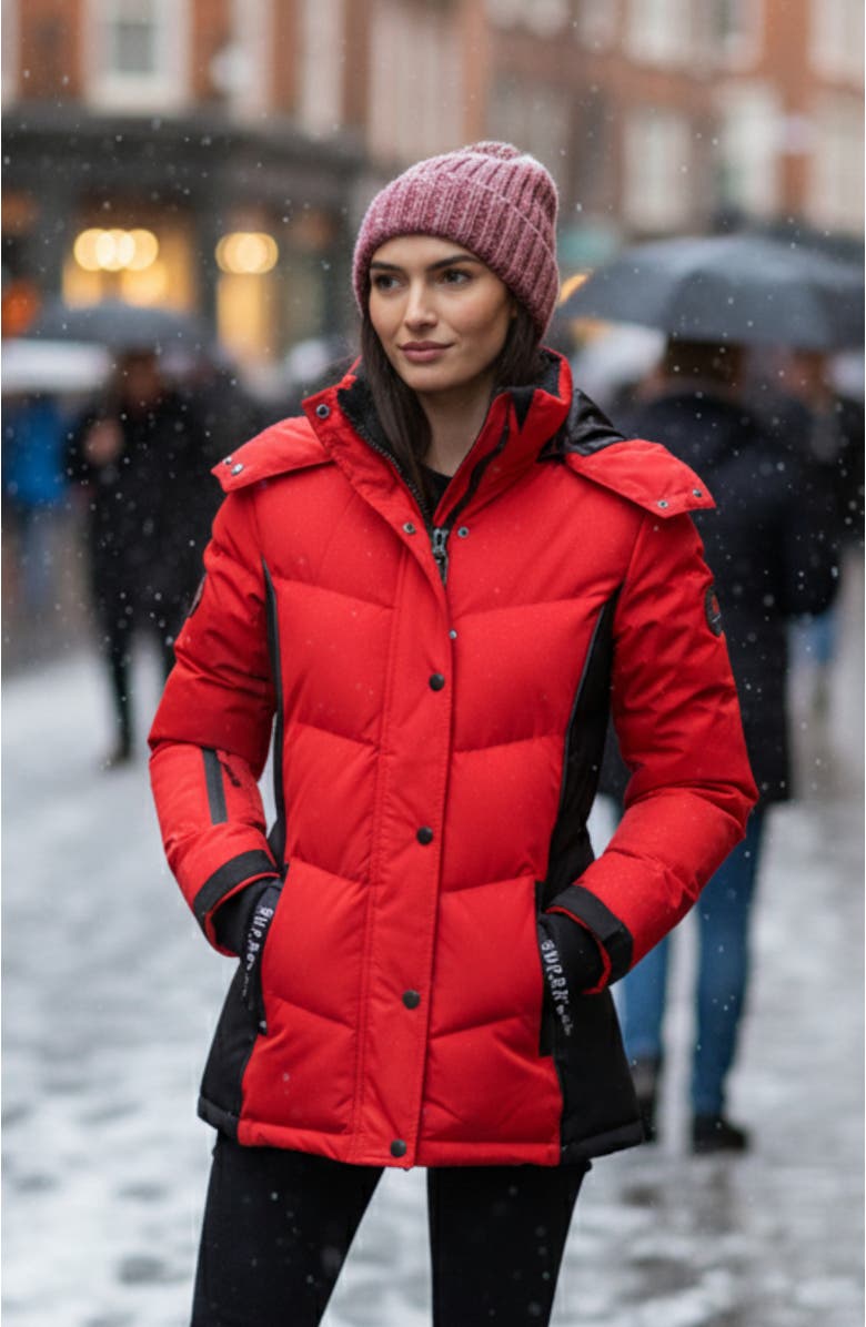 CANADA WEATHER GEAR Women's Hooded Puffer Jacket, Alternate, color, Red/Black