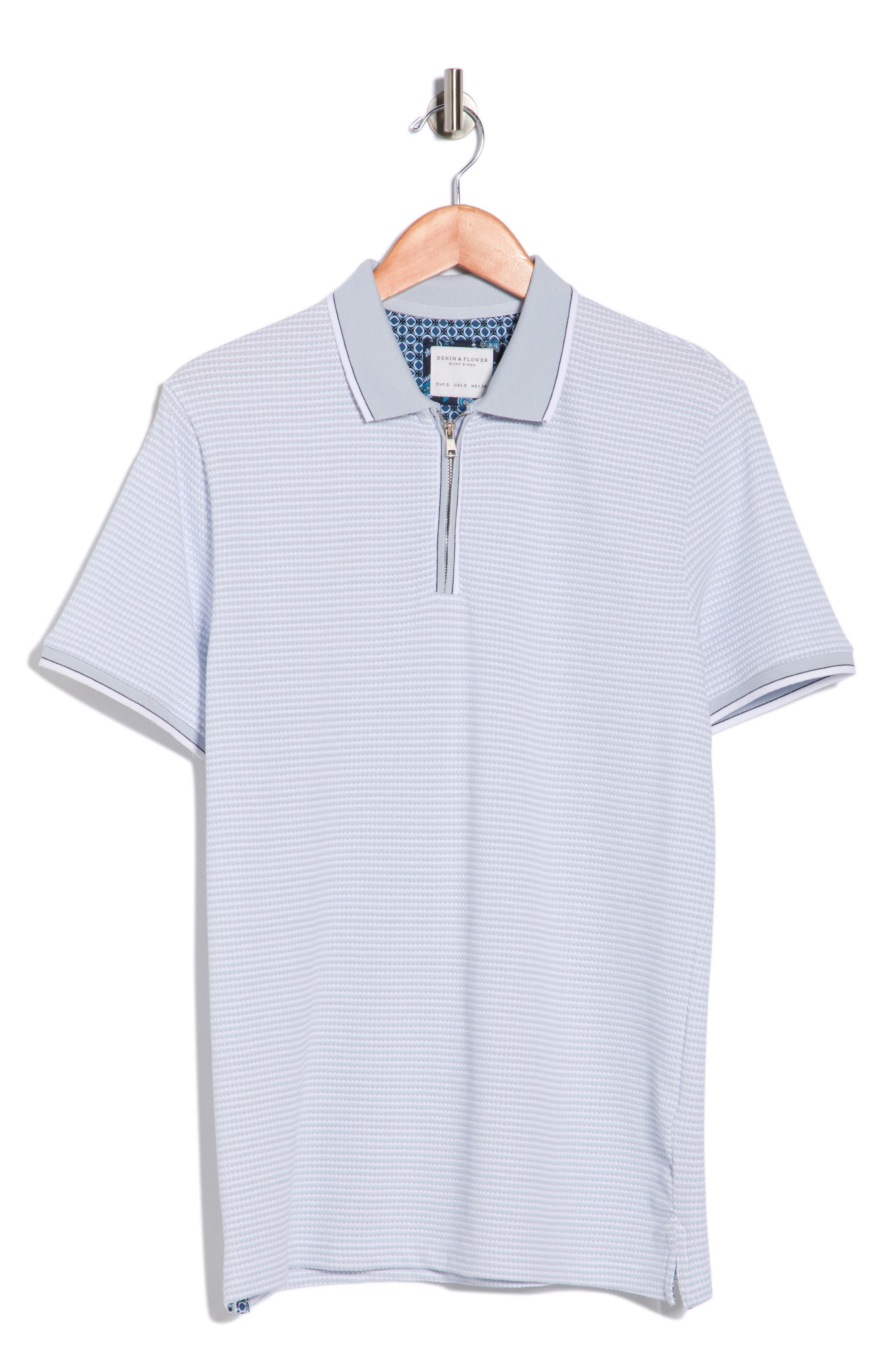 DENIM AND FLOWER Textured Horizontal Stripe Quarter Zip Knit Polo