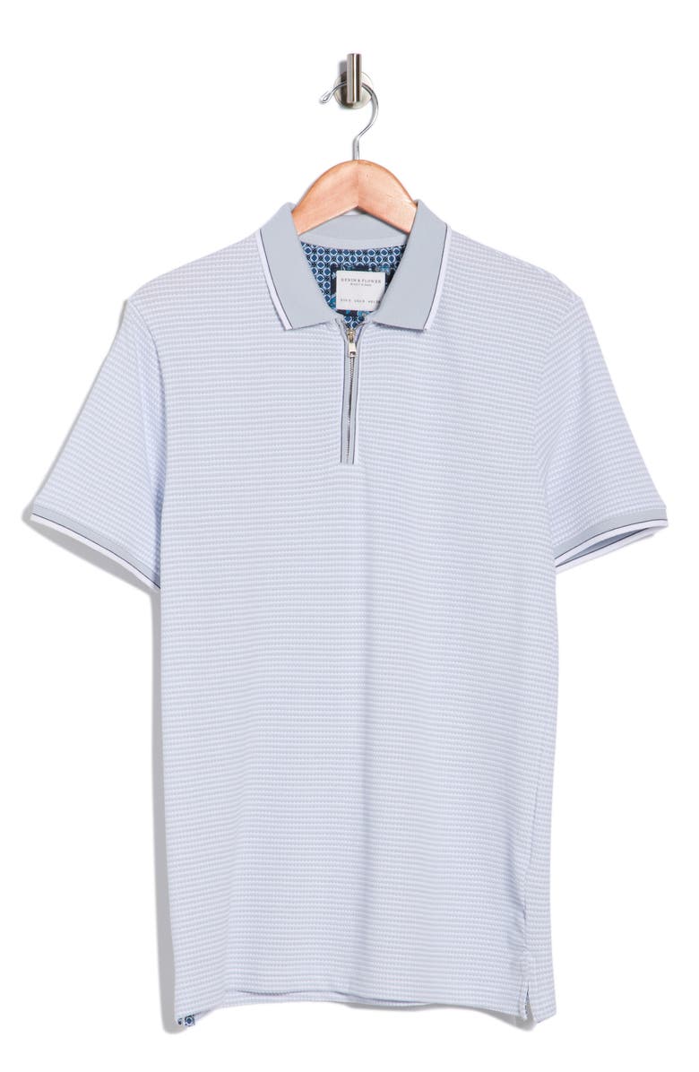 DENIM AND FLOWER Textured Horizontal Stripe Quarter Zip Knit Polo, Main, color, Light Blue