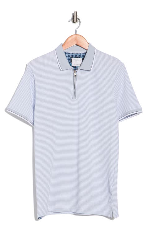 Textured Horizontal Stripe Quarter Zip Knit Polo