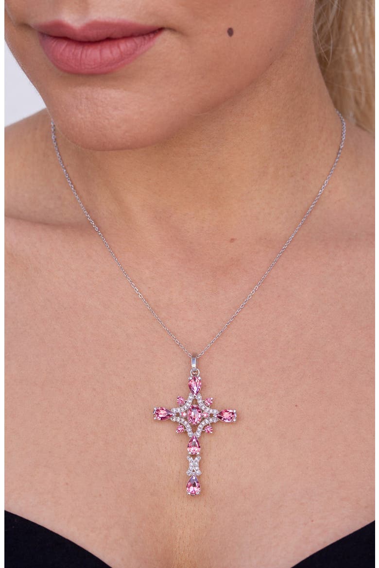Cubic Zirconia Intricate Cross Pendant Necklace, Alternate, color, WHITE