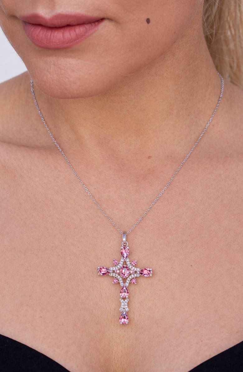 SAVVY CIE JEWELS Cubic Zirconia Intricate Cross Pendant Necklace, Alternate, color, White