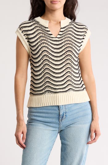 Melrose And Market Split Neck Sleeveless Sweater In Neutral