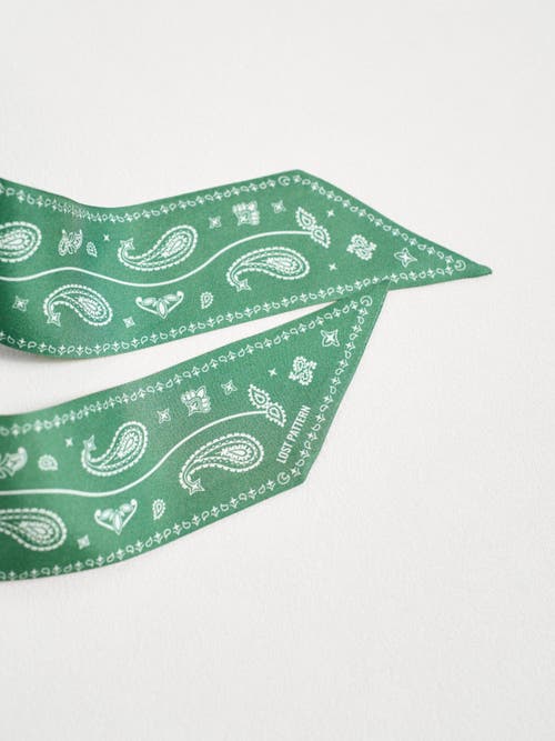 Lost Pattern Nyc "paisley" Silk Twill Skinny Scarf In Green
