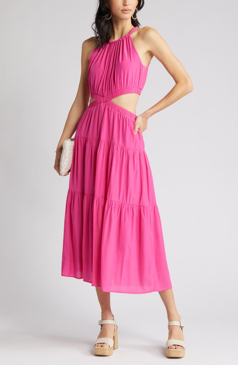 MOON RIVER Cutout Tiered Halter Maxi Dress, Main, color, 