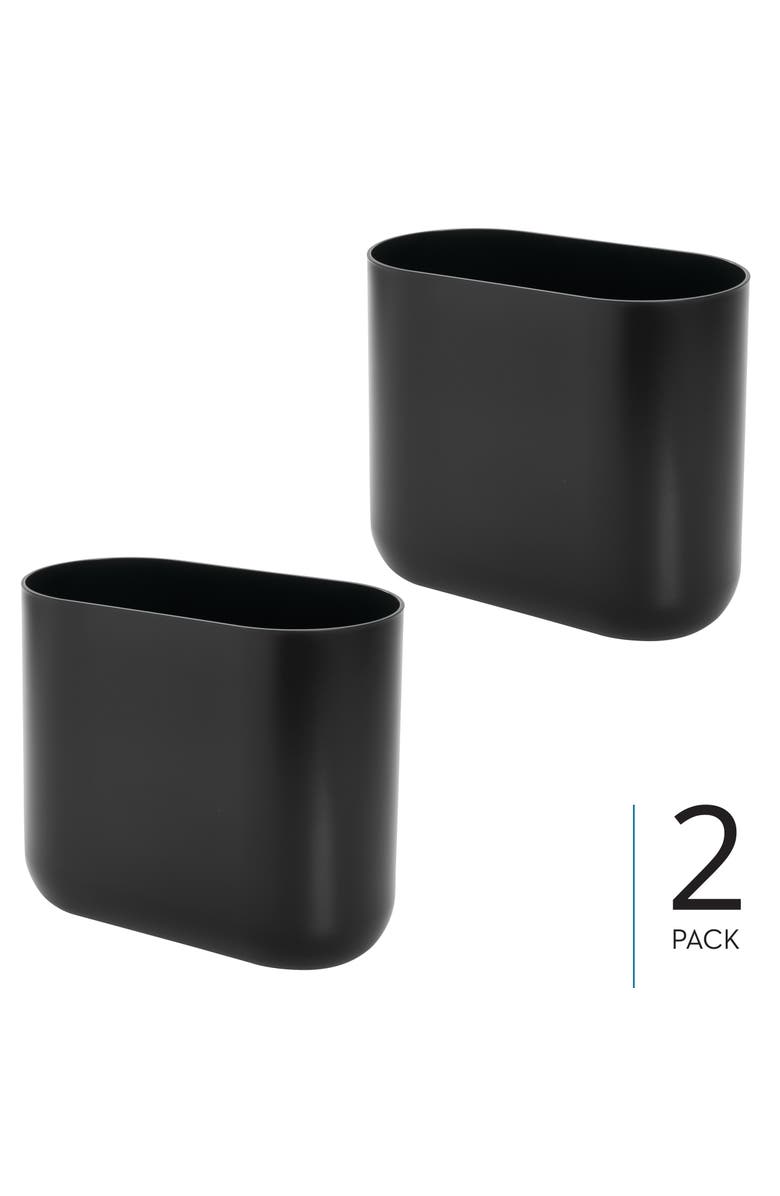 iDesign Small Plastic 1.9 Gallon / 7 L  Oval Bathroom Trash Can, 2-Pack, Black, Alternate, color, Black