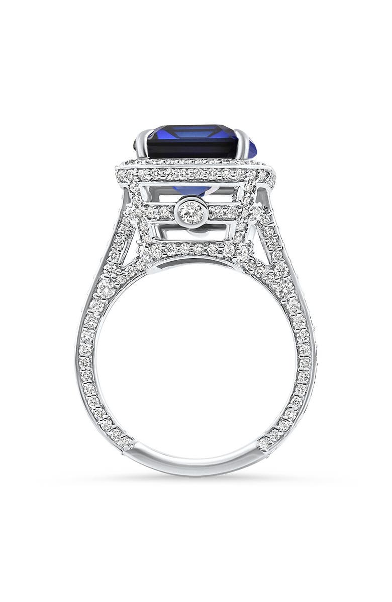 Bliss Diamond 17.45Ct Emerald Cut Blue Sapphire Diamond Ring 14k Gold Lab Grown, Alternate, color, 14K White Gold