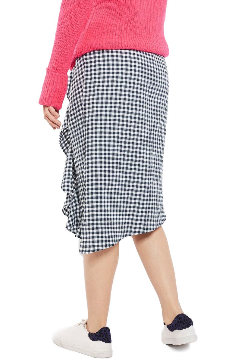 Topshop Ruffle Gingham Midi Skirt, Alternate, color, 