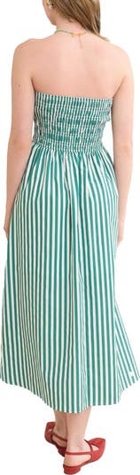 Stripe Strapless Midi Dress