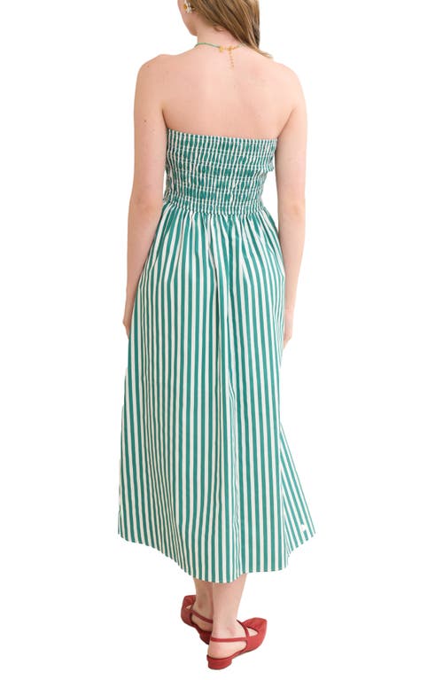 Blu Pepper Stripe Strapless Midi Dress In Green