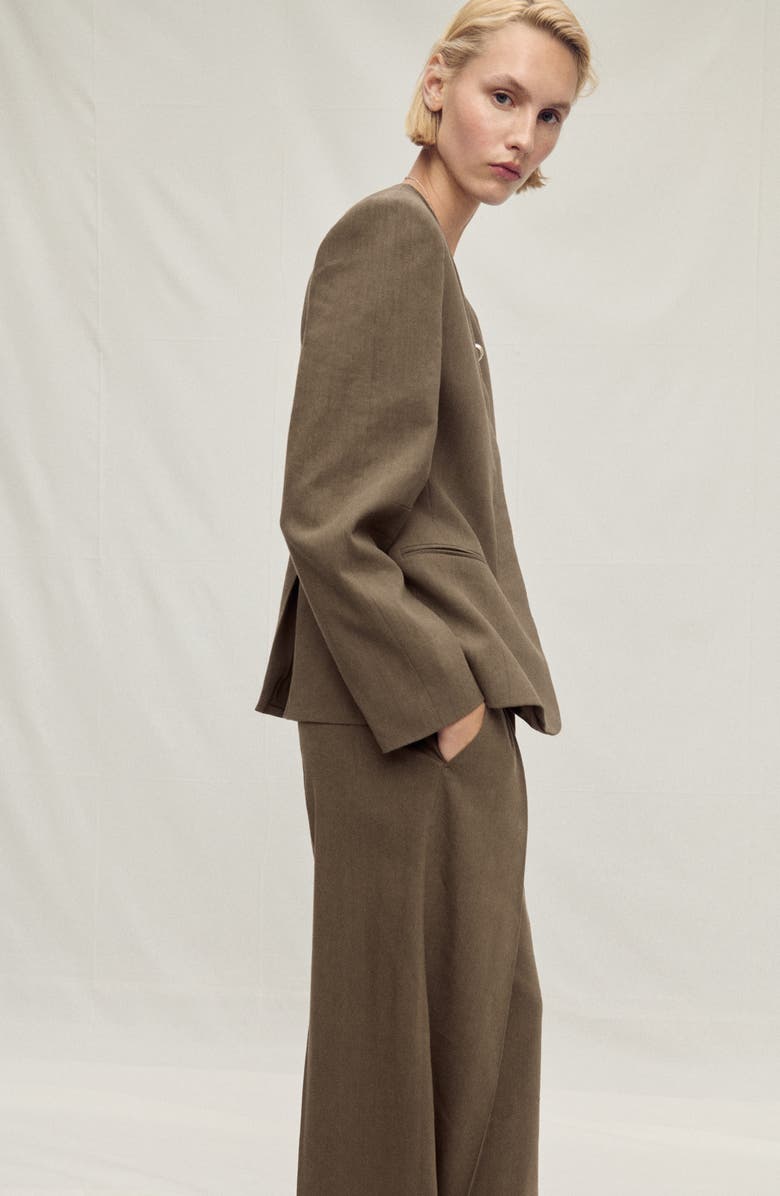 MANGO Straight Leg Linen Blend Pants, Alternate, color, Khaki