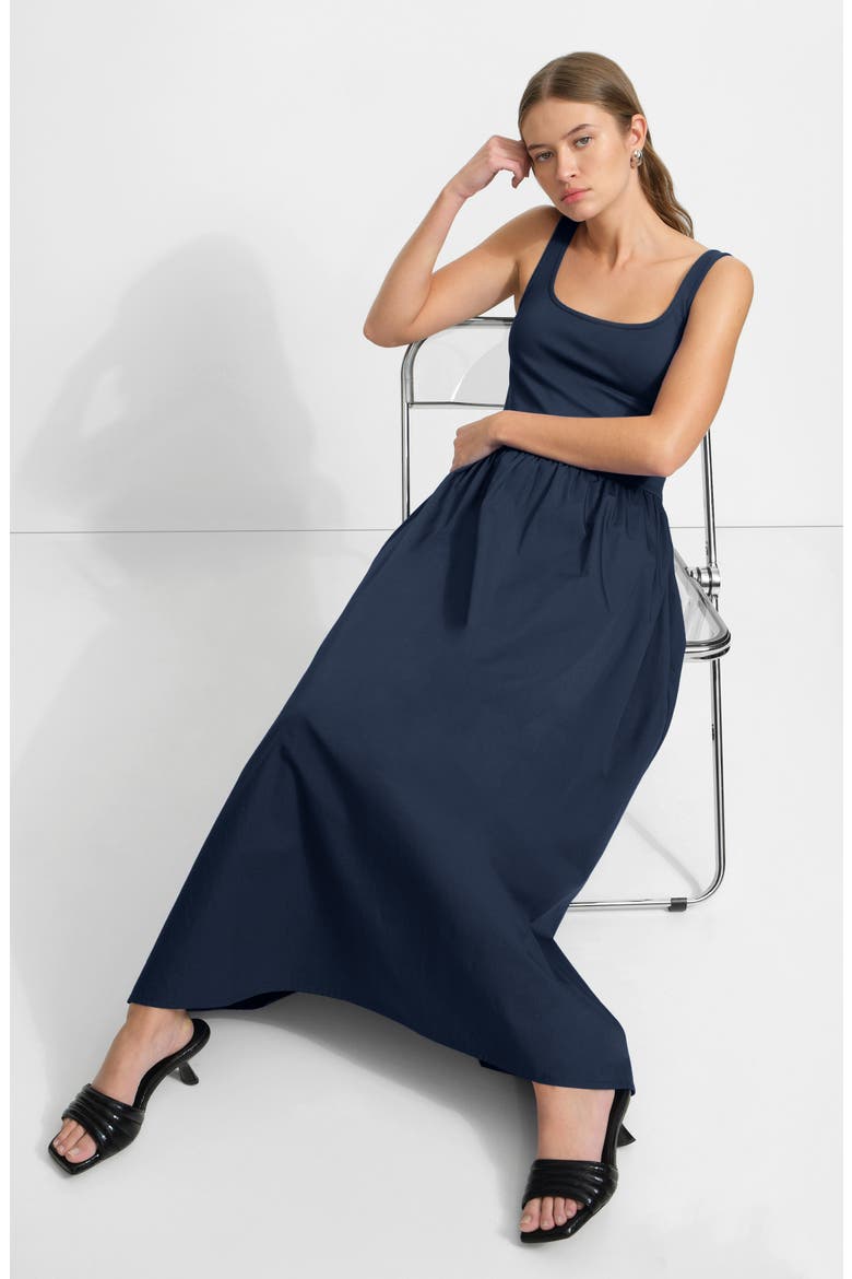 Clara Mixed Media Ponte & Cotton A-Line Dress, Alternate, color, DEEP INDIGO