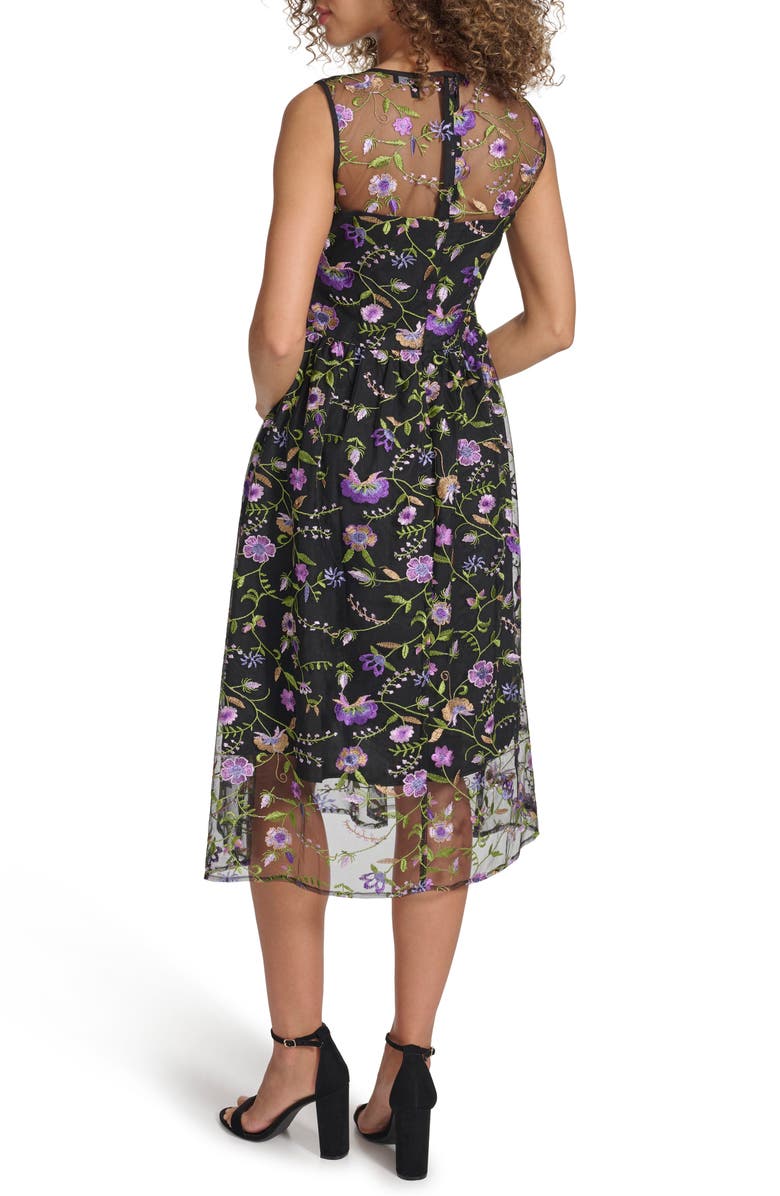 Kensie Embroidered Mesh Cocktail Midi Dress, Alternate, color,