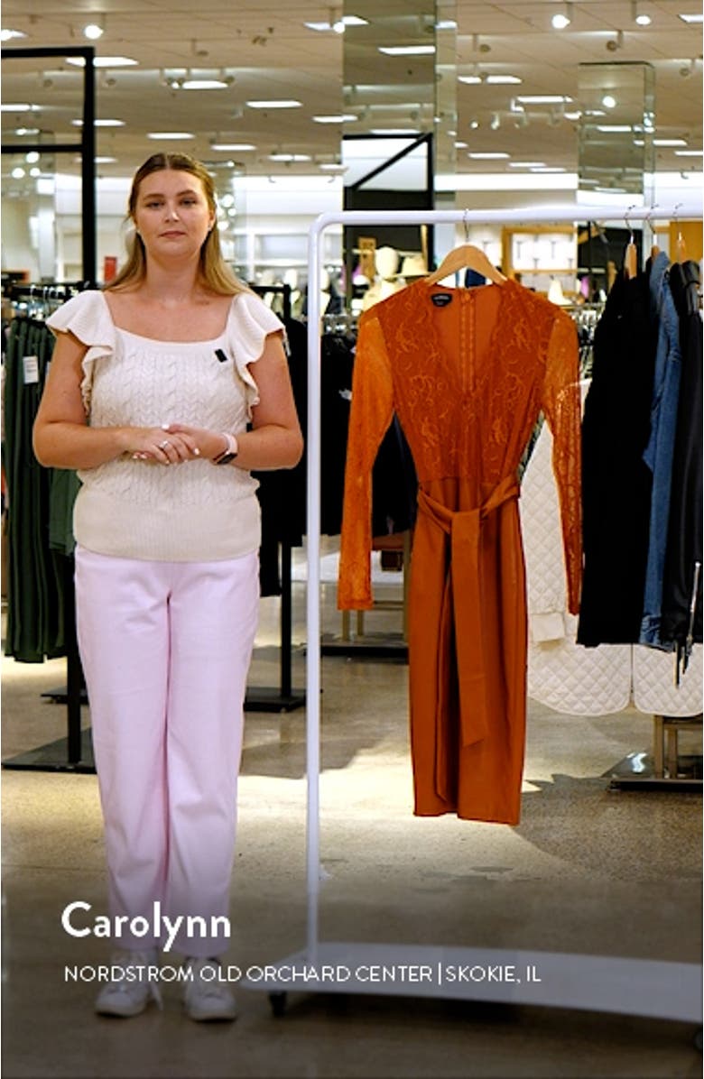 Mixed Media Long Sleeve Lace & Faux Leather Dress, sales video thumbnail