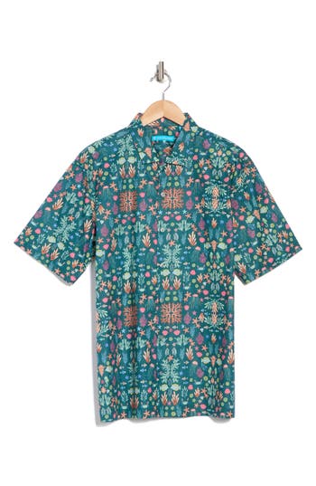 Tori Richard Morris Sea Short Sleeve Cotton Button-up Shirt In Emerald