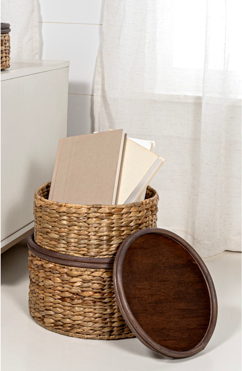 HAPPIMESS Gouda Southwestern Hand-Woven Hyacinth Circular Nesting Baskets with Wood Lids, Natural, Alternate, color, Natural