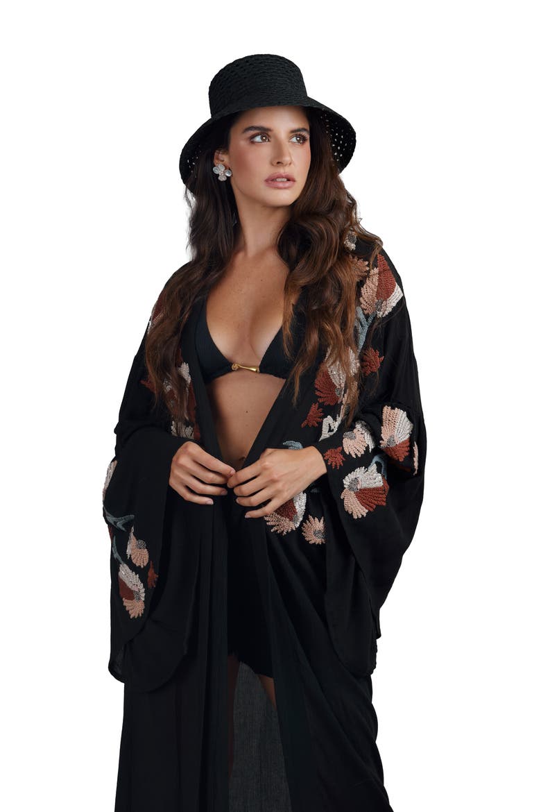 Embroidered Caftan, Alternate, color, BLACK