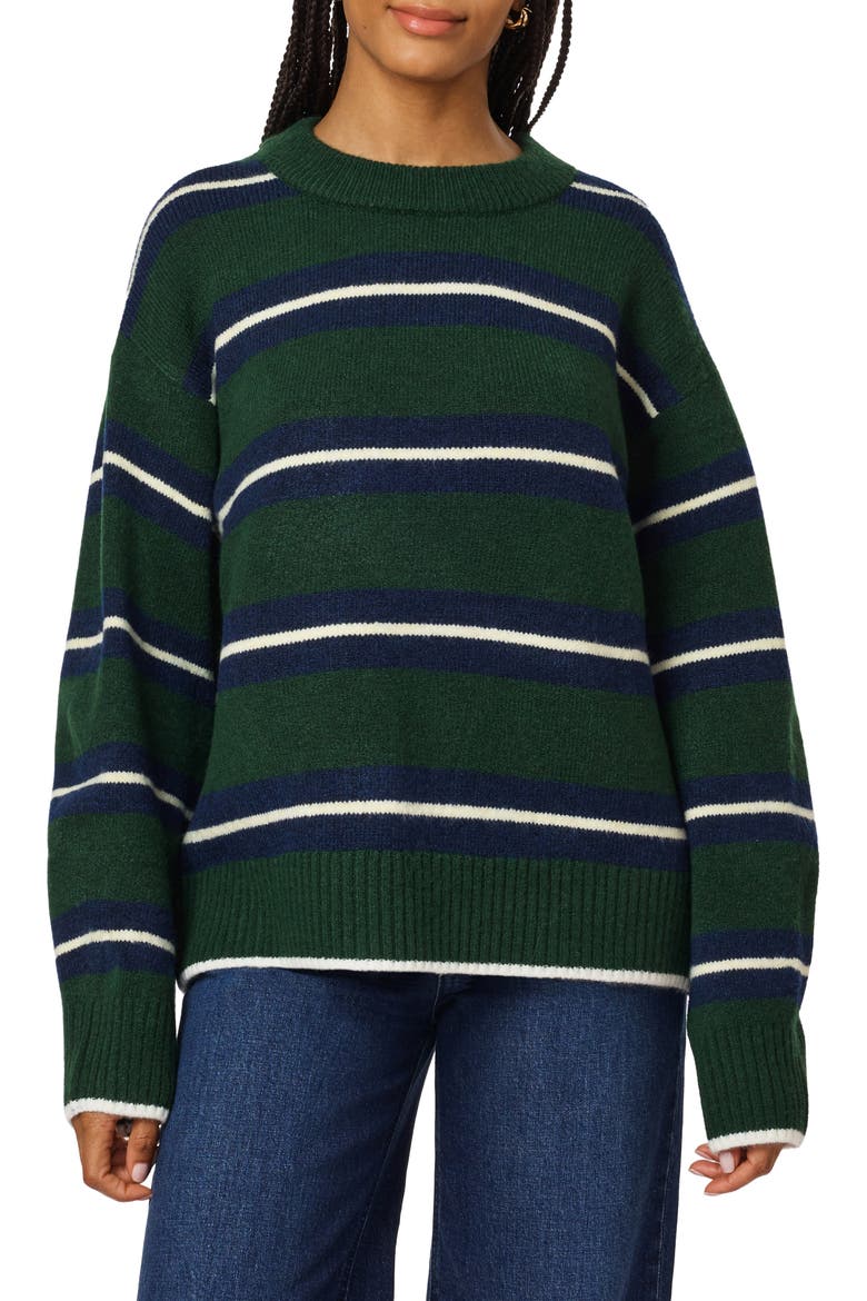 Striped Crewneck Sweater, Main, color, SCARAB/ OCEAN CAVERN