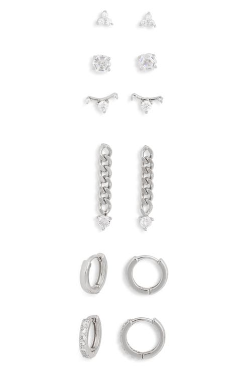 Set of 6 Cubic Zirconia Assorted Stud, Drop & Huggie Hoop Earrings