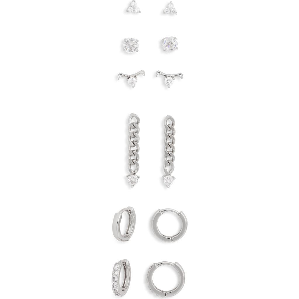 NORDSTROM RACK NORDSTROM RACK SET OF 6 CUBIC ZIRCONIA ASSORTED STUD, DROP & HUGGIE HOOP EARRINGS