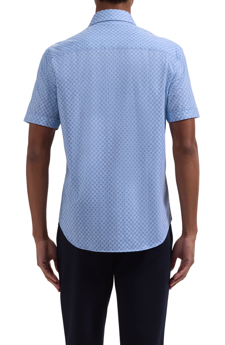 Bugatchi Miles OoohCotton<sup>®</sup> Medallion Print Short Sleeve Button-Up Shirt, Alternate, color, Air Blue