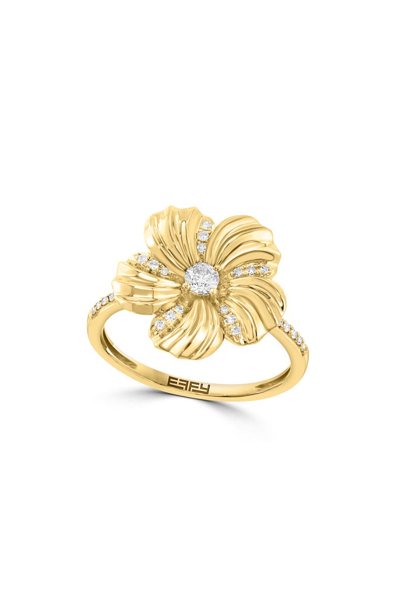 EFFY 14K Yellow Gold Diamond Flower Ring - 0.21ct., Main, color, 
