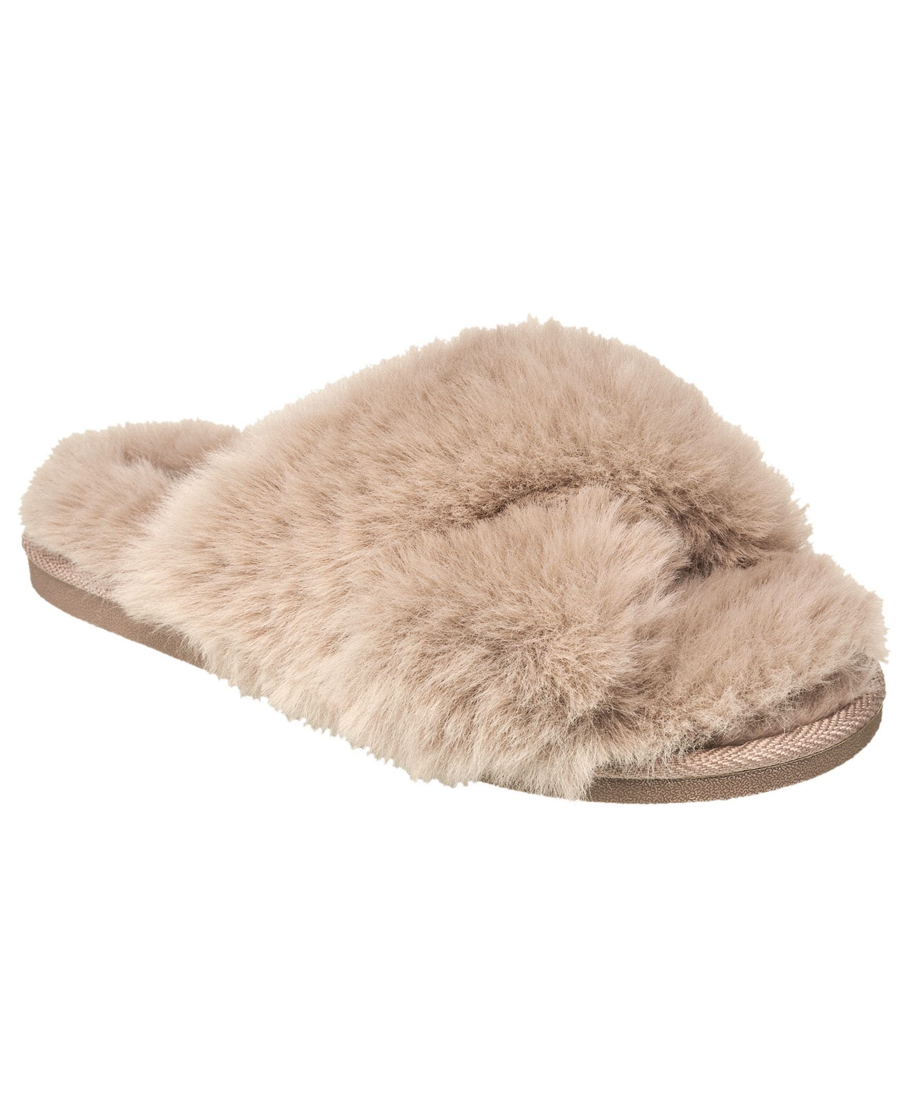 X-Band Faux Fur Slipper, Main, color, Tan