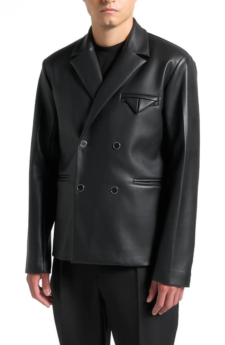 Manière De Voir Didier Double Breasted Leather Suit Jacket, Alternate, color, 