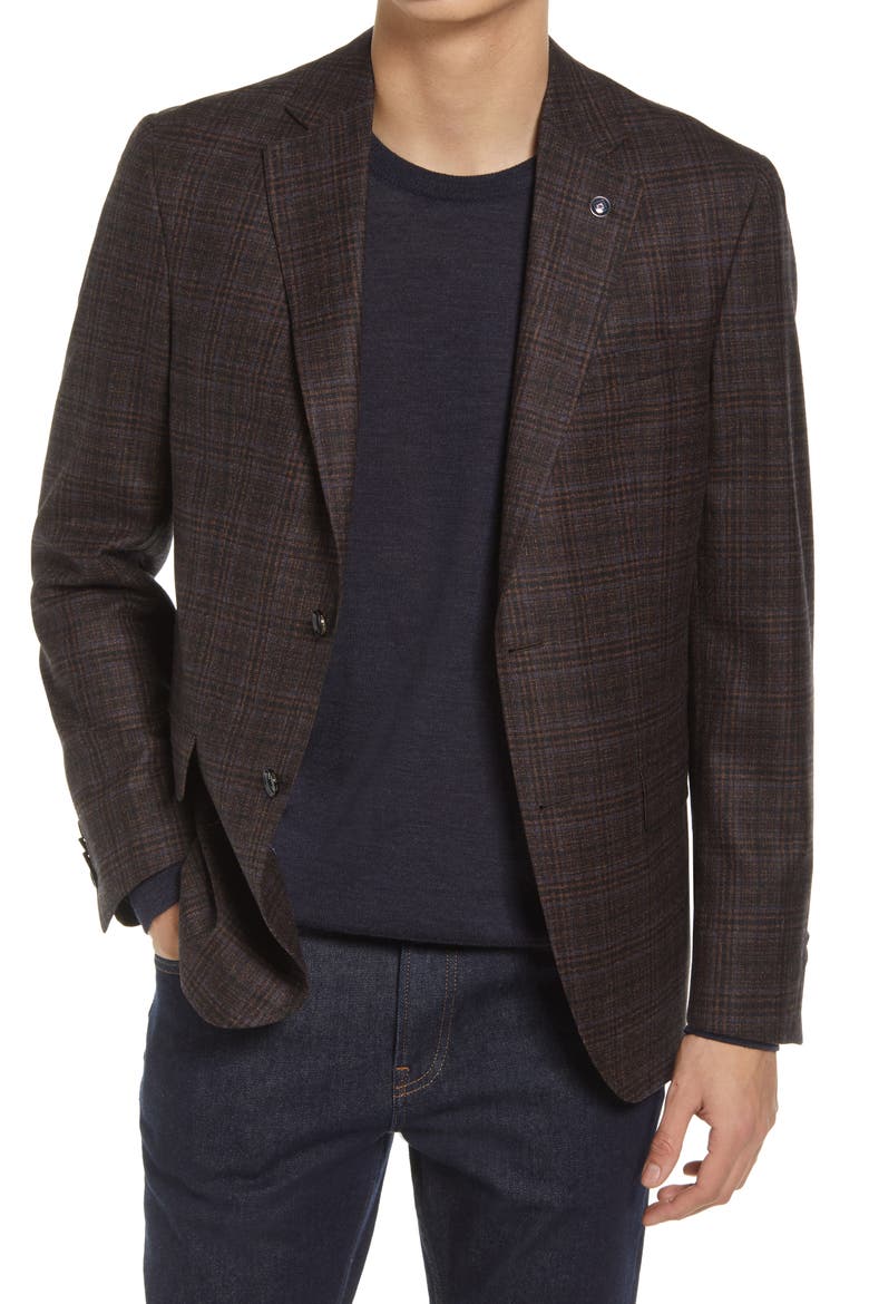Konan Trim Fit Plaid Wool Sport Coat, Main, color, BROWN