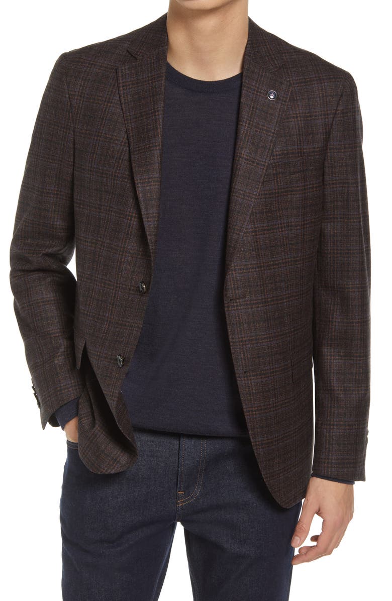 Ted Baker London Konan Trim Fit Plaid Wool Sport Coat, Main, color, 