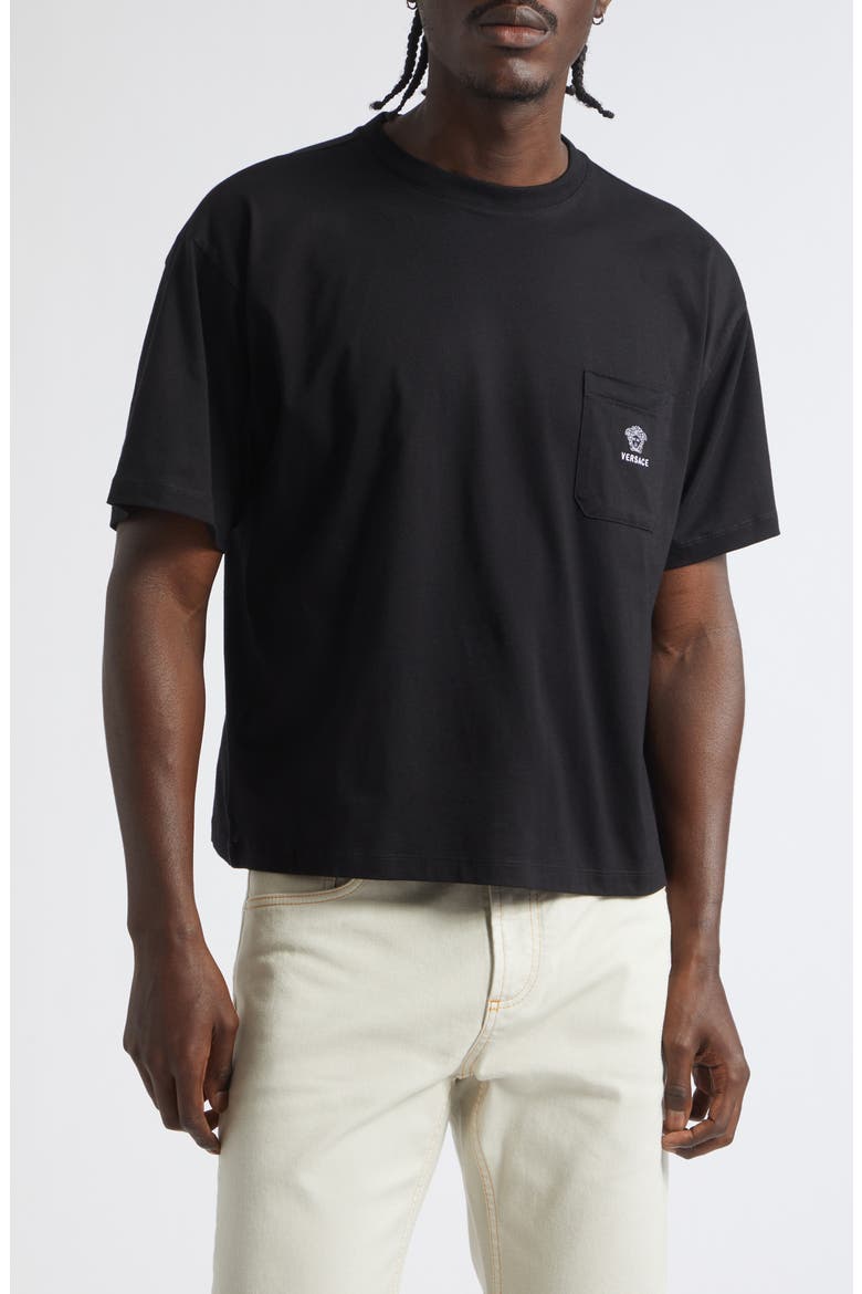 Embroidered Cotton Jersey Pocket T-Shirt, Main, color, BLACK