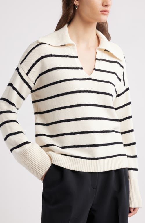 Nordstrom Stripe Cotton & Cashmere Sweater In Ivory Pristine- Black Stripe