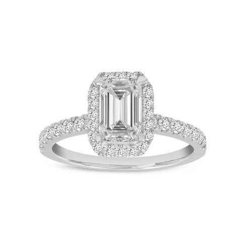 Ivey 14K White Gold Emerald Cut Lab Grown Diamond Halo Engagement Ring - 1.75 ctw