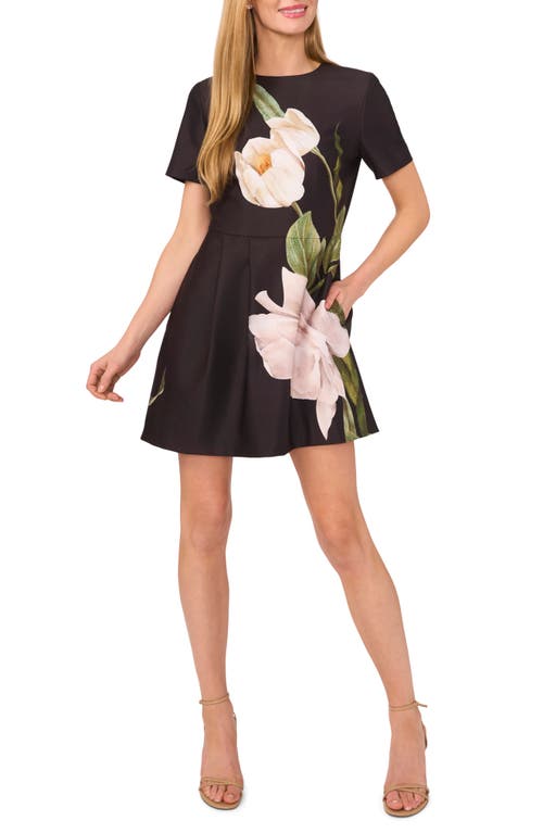 Ted Baker Placed Floral Short Sleeve Minidress In Black