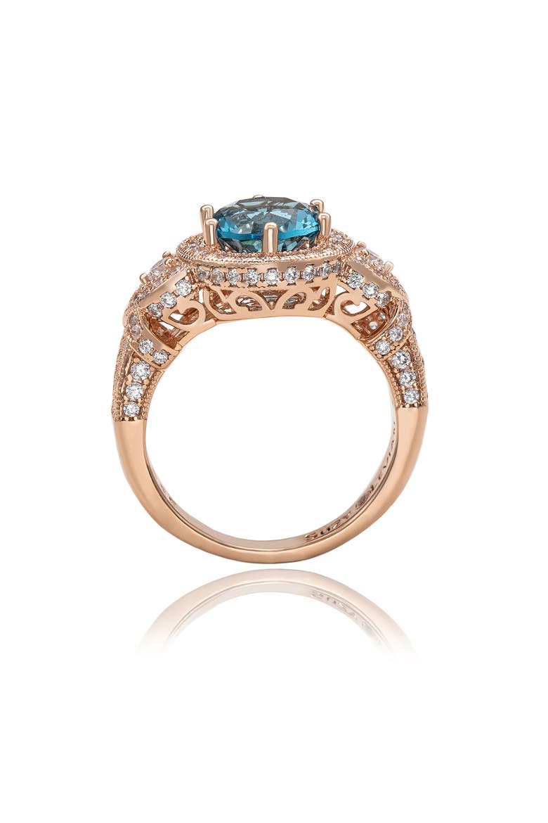 Pavé Cubic Zirconia Engagement Ring, Alternate, color, BLUE