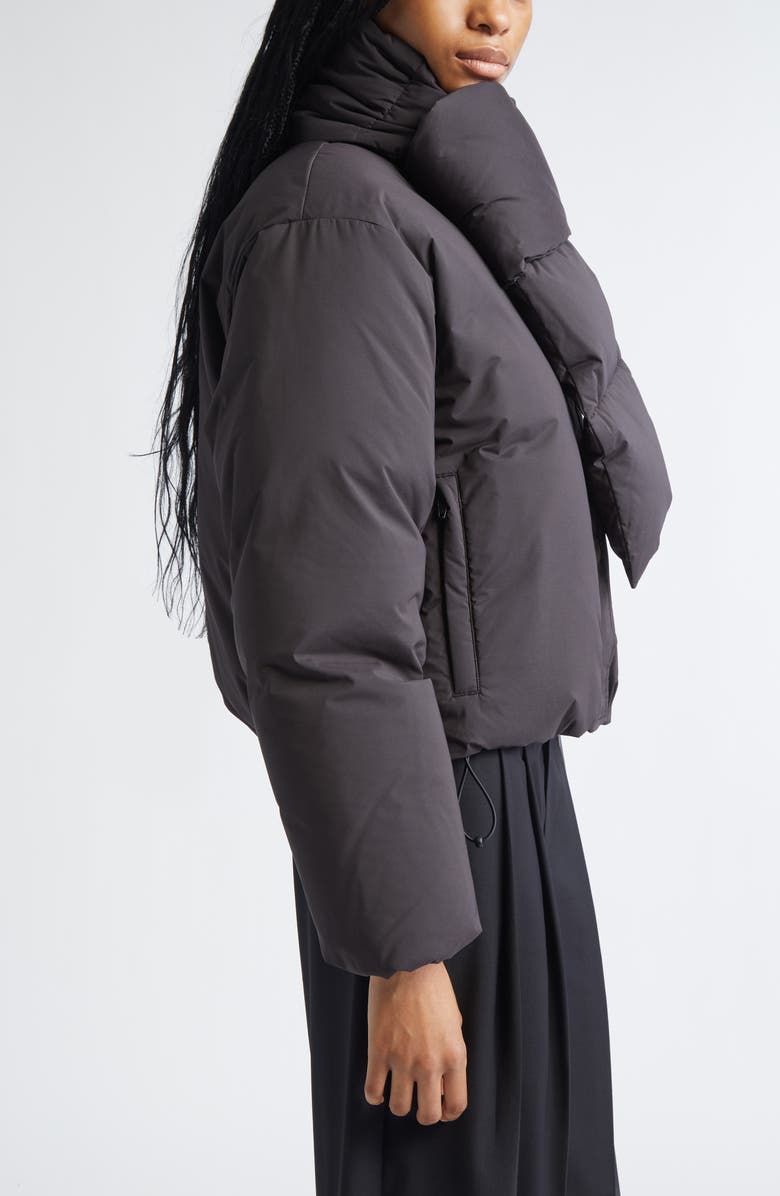 Alexander Wang Crop Puffer Jacket With Removable Scarf, Alternate, color, Black