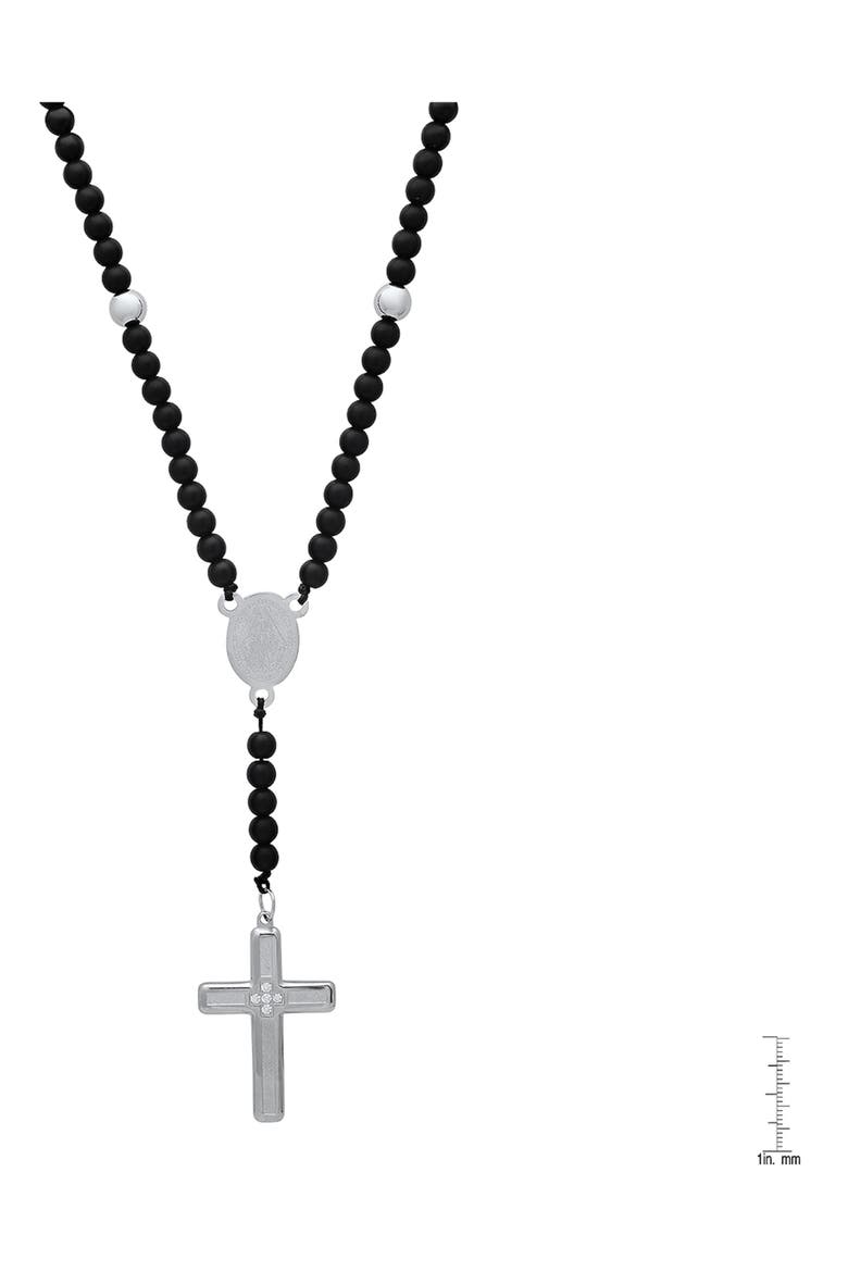 Men's Black Lava Beaded Rosary Necklace, Alternate, color, SILVER/ BLACK