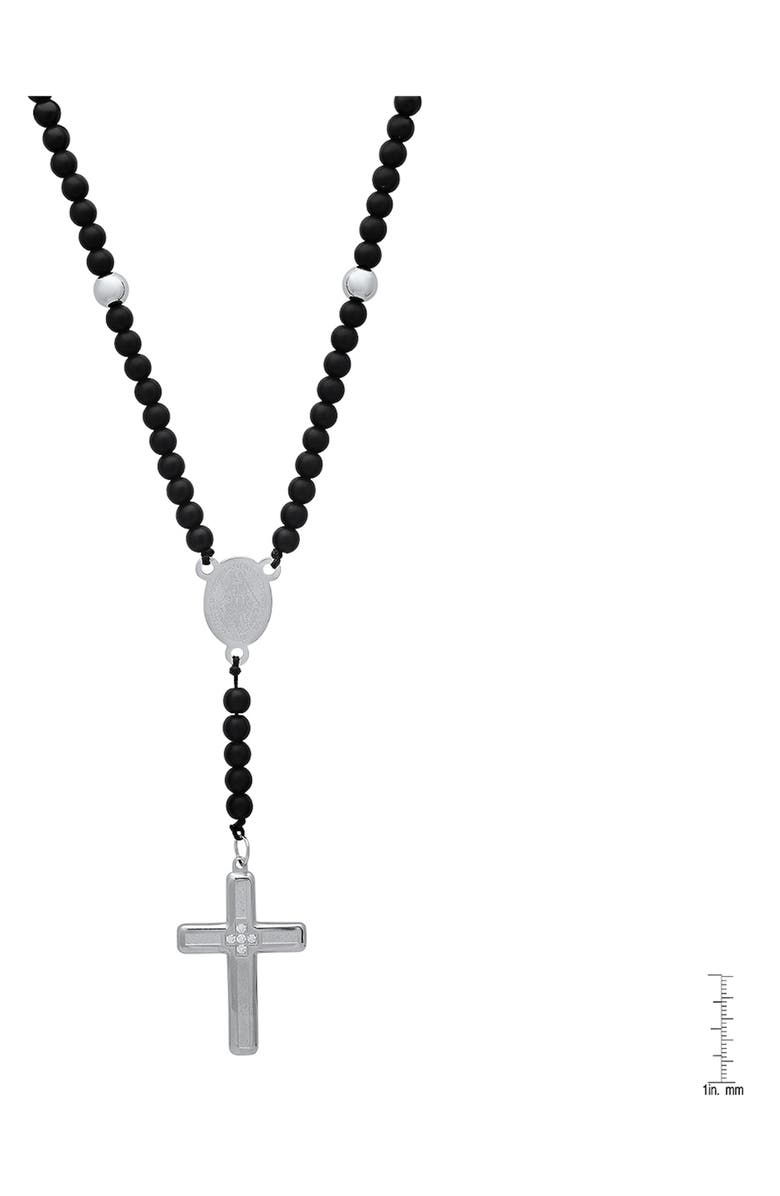 HMY JEWELRY Men's Black Lava Beaded Rosary Necklace, Alternate, color, Silver/ Black