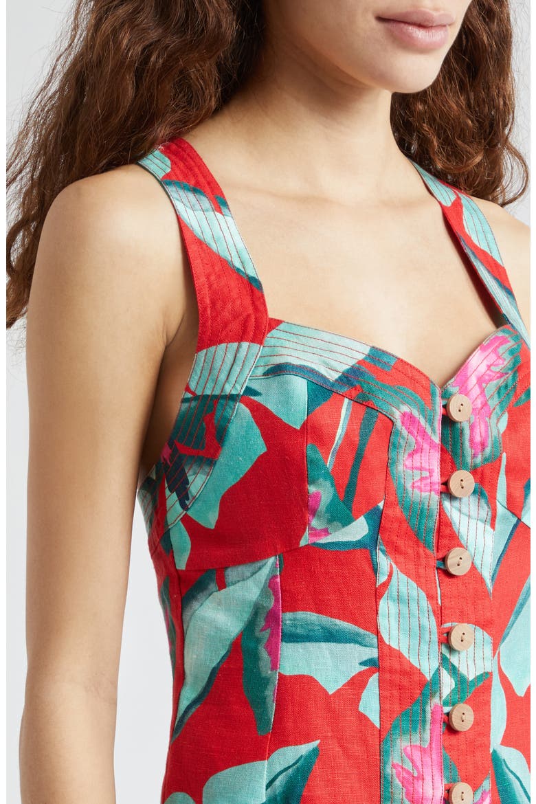 Summer Foliage Linen Minidress, Alternate, color, RED