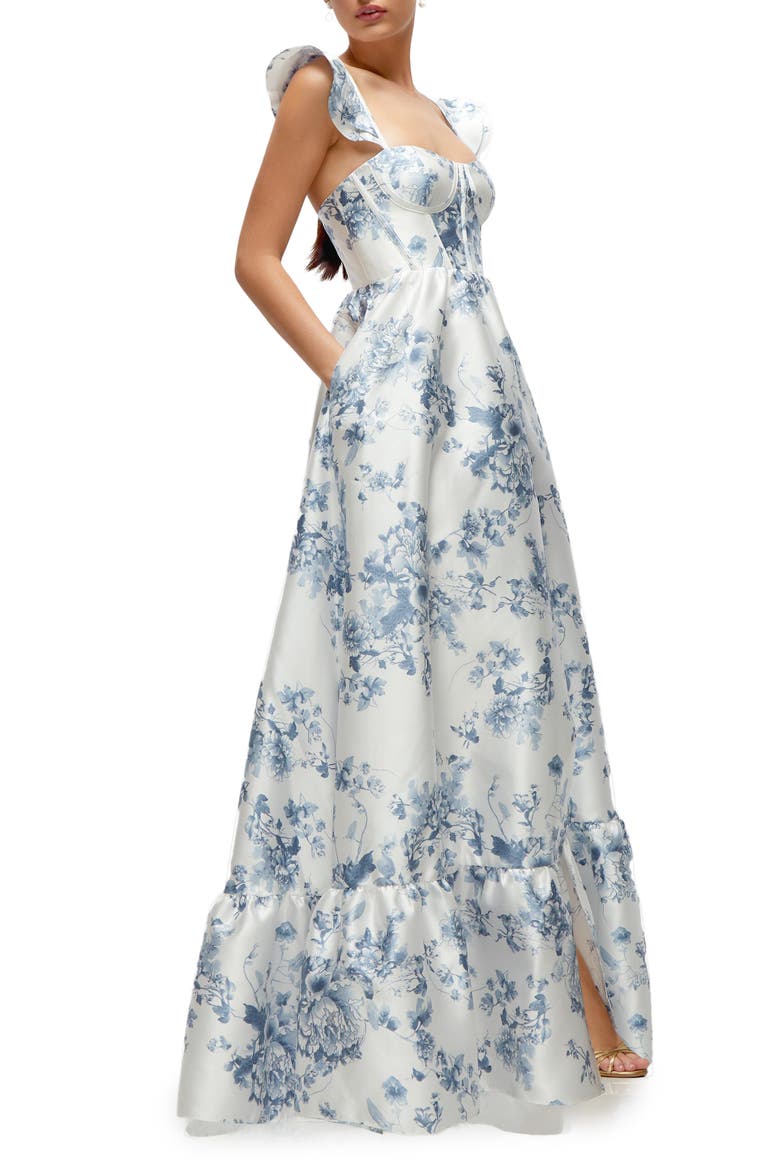 Floral Corset Gown, Alternate, color, BLUE COTTAGE ROSE