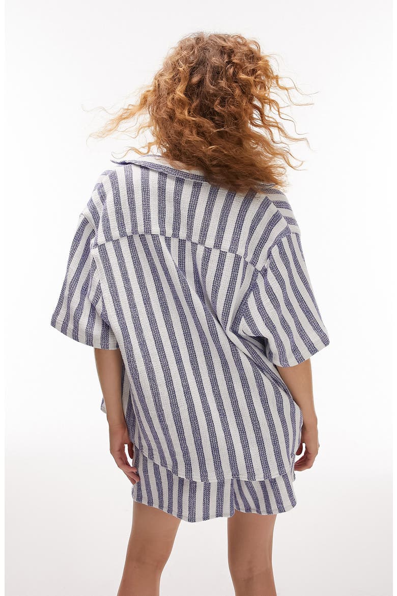 Stripe Oversize Cotton Button-Up Shirt, Alternate, color, MID BLUE