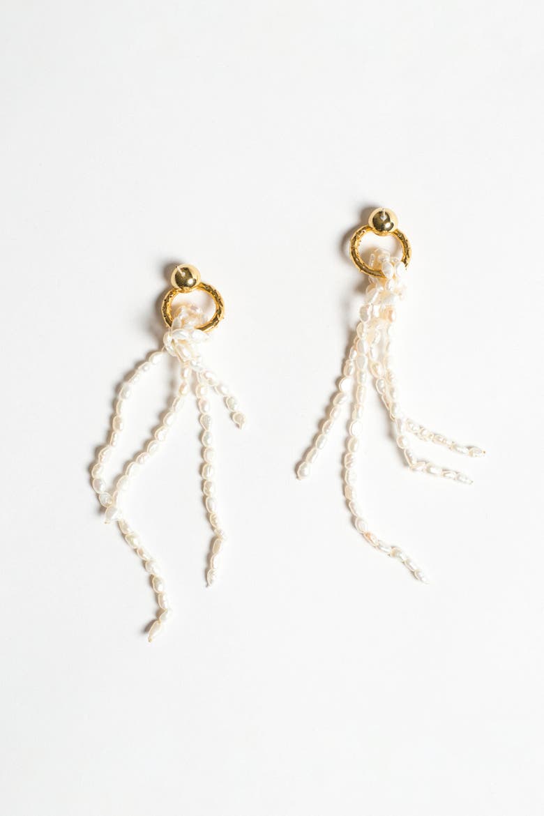 Nina Gold Hoop Bead Pearl Tassel Earrings, Alternate, color, Gold