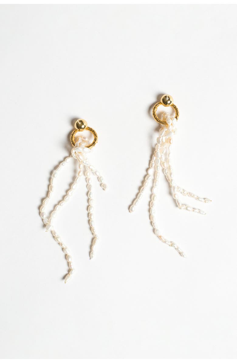 Classicharms Nina Gold Hoop Bead Pearl Tassel Earrings, Alternate, color, Gold