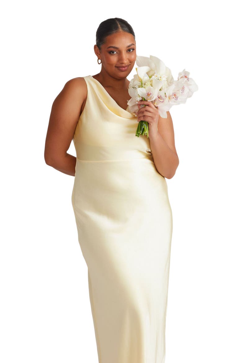 Cowl Front Satin Bridesmaid Dress, Alternate, color, Lemon