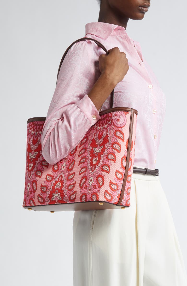 Etro Medium Essential Paisley Cotton Canvas Tote, Alternate, color,