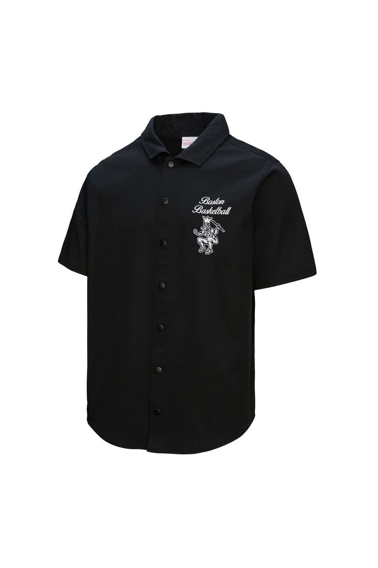 Men's Mitchell & Ness Black Boston Celtics Hardwood Classics Camp Shirt, Alternate, color, Black