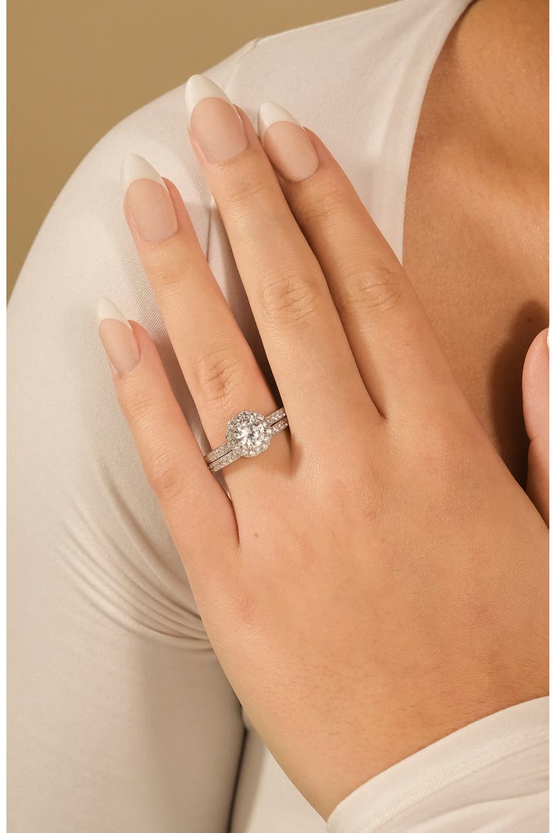 Sterling Silver Octagon CZ Ring & Band Set, Alternate, color, SILVER