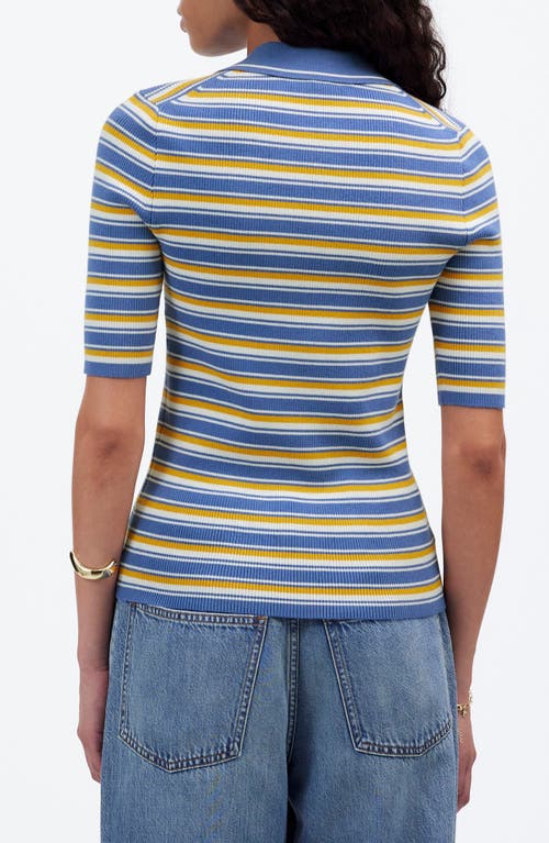 Madewell Half-zip Johnny-collar Polo In Delphinium Stripe