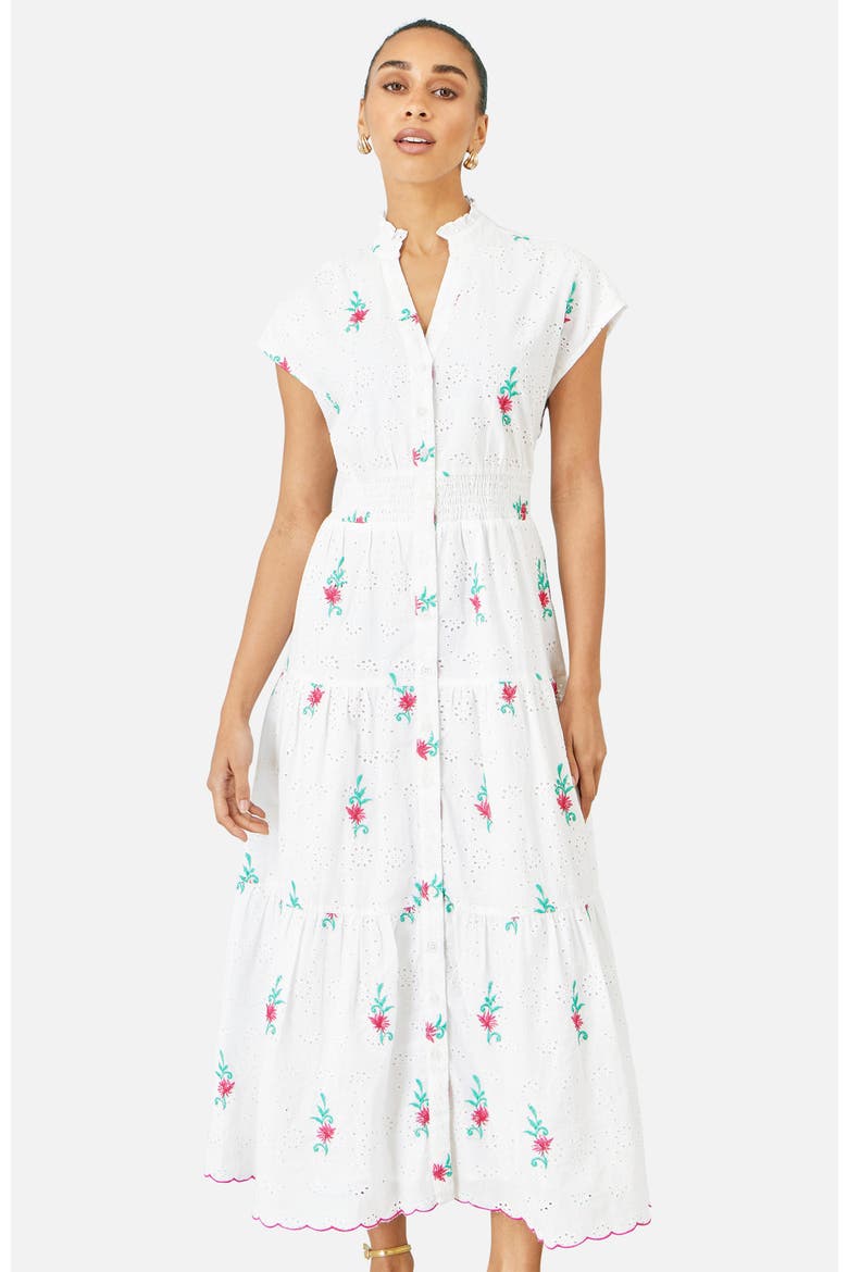 Broderie Anglaise Embroidered Midi Dress, Alternate, color, White