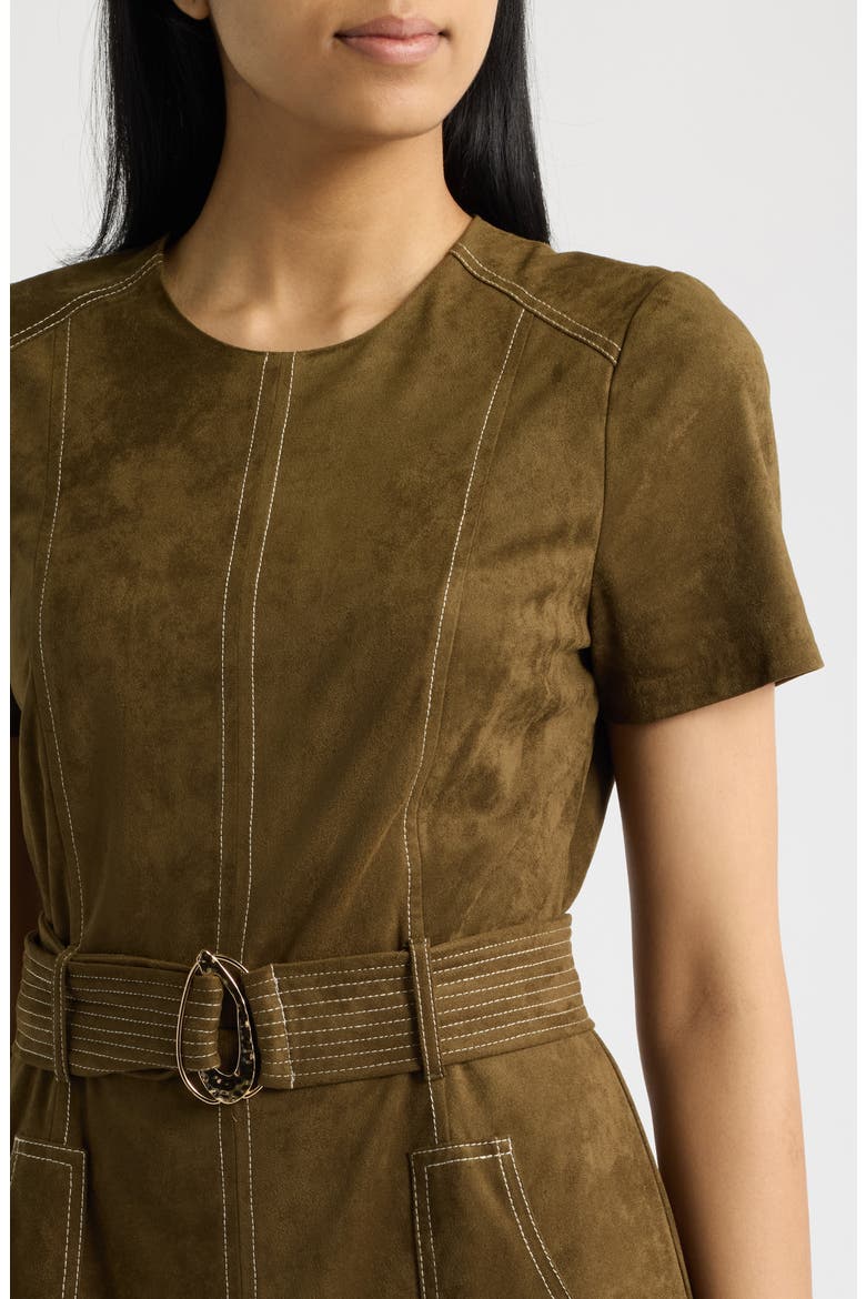 Topstitch Detail Faux Suede Dress, Alternate, color, ARTICHOKE